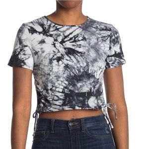 Black and White Tie Dye Ruched Crop Top